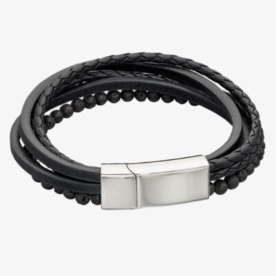 Fred Bennett Reborn Recycled Leather & Lava Beads Multi Row Bracelet B5318