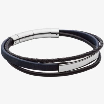 Fred Bennett Blue Cork & Black Recycled Leather Multi-Row Bracelet B5374