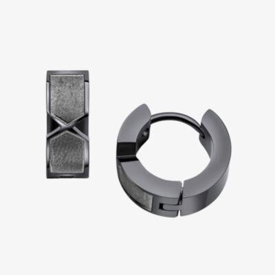 Fred Bennett Stainless Steel Gunmetal Chevron Hoop Earrings E6396