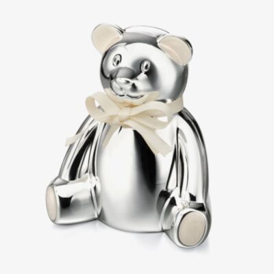 D For Diamond Silver Plated Teddy Bear Money Box Y413