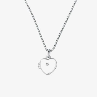 D For Diamond Silver Heart Locket Pendant Necklace P2549