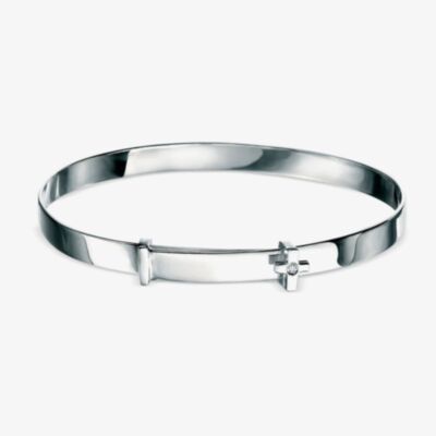 D For Diamond Silver Cross Baby Bangle B775