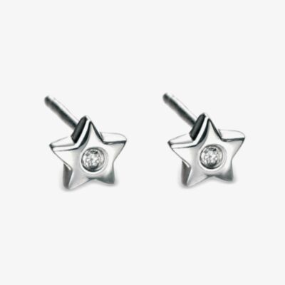D For Diamond Silver Diamond Set Star Stud Earrings E573
