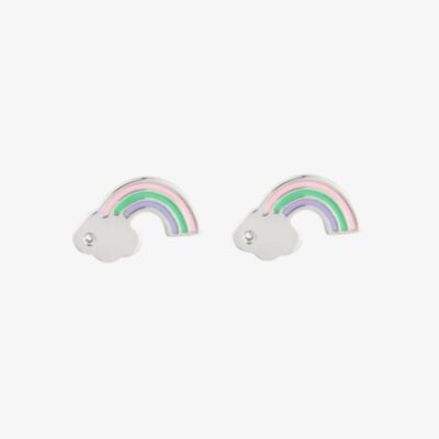 D For Diamond Silver Enamel Rainbow Stud Earrings E6157