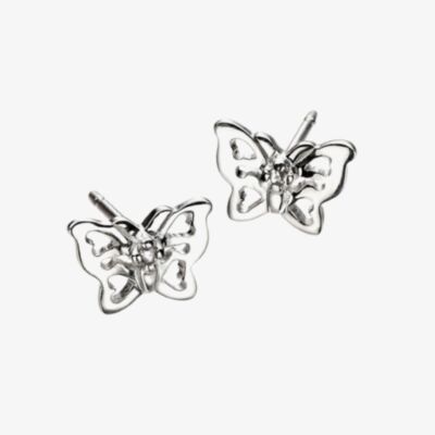 D For Diamond Silver Filigree Butterfly Stud Earrings E3910
