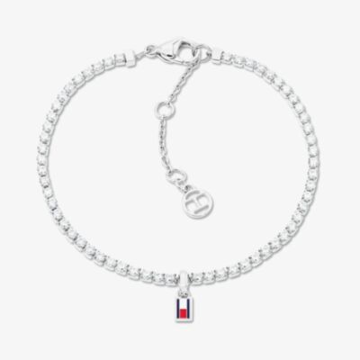 Tommy Hilfiger Stainless Steel Cubic Zirconia Logo Charm Tennis Bracelet 2781092