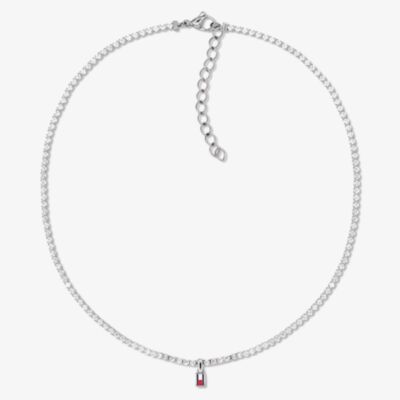 Tommy Hilfiger Stainless Steel Cubic Zirconia Logo Charm Tennis Necklace 2781094