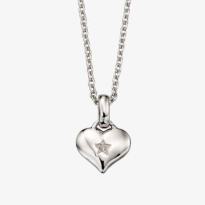 Little Star Girls Bella Silver Diamond Heart Pendant Necklace LSN0010