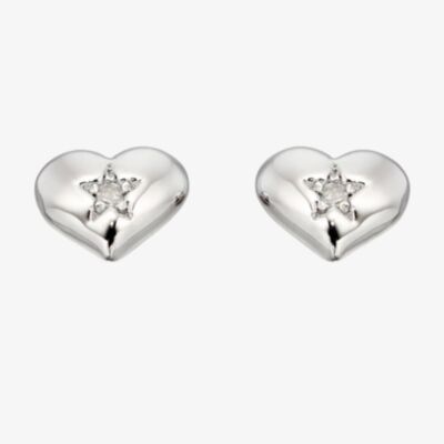 Little Star Girls Suri Silver Diamond Heart Stud Earrings LSE0031