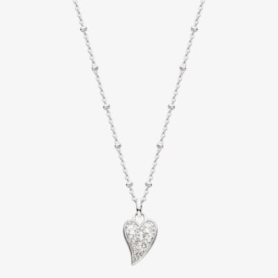 Kit Heath Desire Kiss Precious Pavé Heart 18 Inch Ball Chain Necklace 90511WT