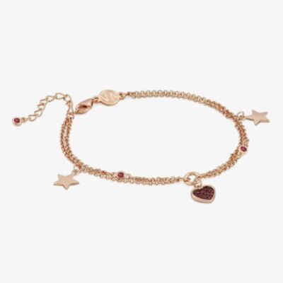 Nomination Nightdream Rose Gold Plated & Red Cubic Zirconia Two Row Heart & Stars Bracelet 148100/002