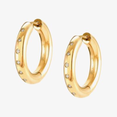 Nomination Stardust Stainless Steel Gold Plated Cubic Zirconia Hoop Earrings 028204/012