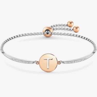 Nomination Milleluci Two-Tone Initial T Half Bangle Toggle Bracelet 028007/020