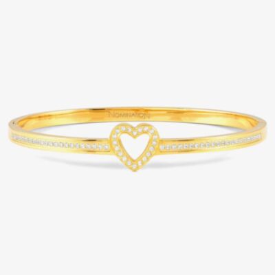 Nomination Pretty Bangles Gold Plated Cubic Zirconia Open Heart Bangle 029501/006