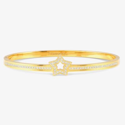 Nomination Pretty Bangles Gold Plated Cubic Zirconia Open Star Bangle 029501/009