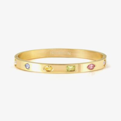 Nomination Pretty Bangles Stainless Steel & Yellow PVD Multi-Colour Cubic Zirconia Medium Bangle 029532/024
