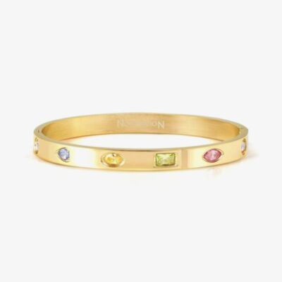Nomination Pretty Bangles Stainless Steel & Yellow PVD Multi-Colour Cubic Zirconia Large Bangle 029533/024