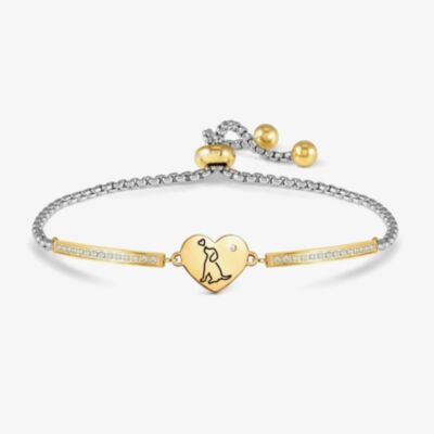 Nomination Milleluci Two Tone Stainless Steel Cubic Zirconia Engraved Dog Charm Box Chain Bracelet 028018/079