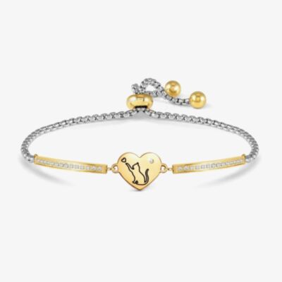Nomination Milleluci Two Tone Stainless Steel Cubic Zirconia Engraved Cat Charm Box Chain Bracelet 028018/080