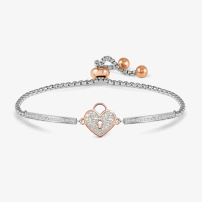 Nomination Milleluci Rose Gold Tone Plated Cubic Zirconia Heart Padlock Box Chain Bracelet 028029/019