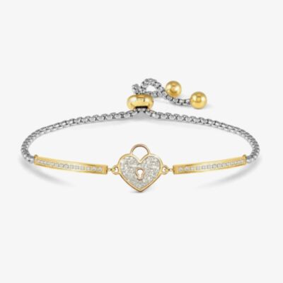 Nomination Milleluci Yellow Gold Tone Plated Cubic Zirconia Heart Padlock Box Chain Bracelet 028030/019