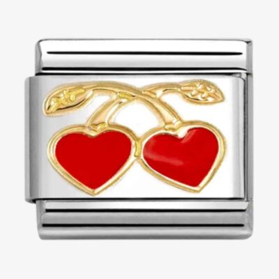 Nomination CLASSIC Stainless Steel & 18ct Yellow Gold Red Hearts Cherries Charm 030207/55