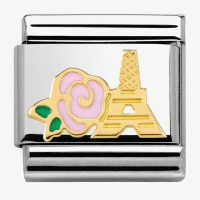 Nomination CLASSIC Gold Madame Monsieur Pink Rose Eiffel Tower Charm 030285/39