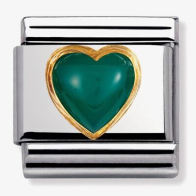Nomination CLASSIC Gold Stones Hearts Green Agate Charm 030501/03