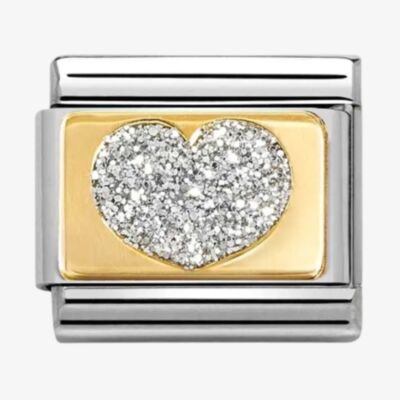 Nomination CLASSIC Stainless Steel & 18ct Yellow Gold Glitter Heart Charm 030224/09