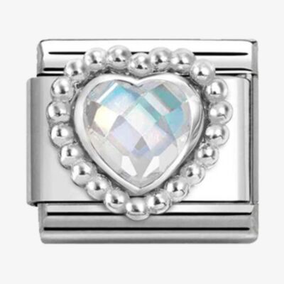 Nomination CLASSIC Silvershine White Cubic Zirconia Heart Beaded Setting Charm 330606/010