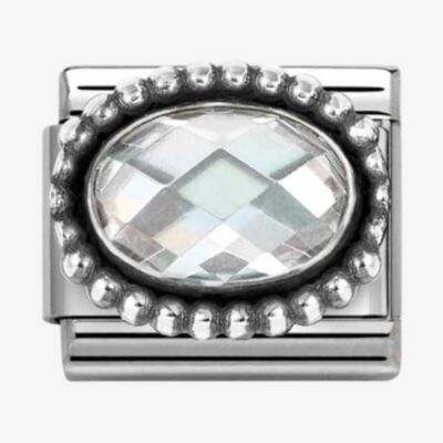 Nomination Stainless Steel & Silver White Cubic Zirconia Oval Beaded Charm 330607/010