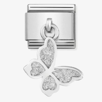Nomination CLASSIC Silvershine White Glitter Butterfly Drop Charm 331805/03