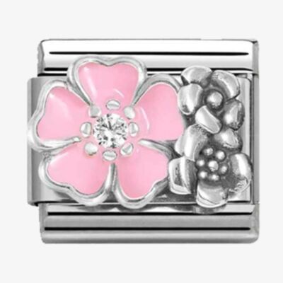 Nomination CLASSIC Silvershine Oxidised & Pink Enamel Flowers Charm 330325/02