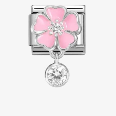 Nomination CLASSIC Silvershine Pink Flower Round Cubic Zirconia Dropper Charm 331814/03