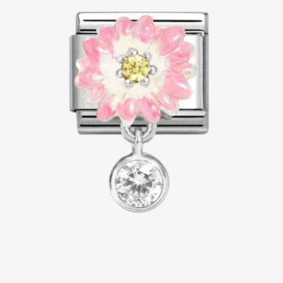 Nomination CLASSIC Silvershine Two Colour Pink Flower Round Cubic Zirconia Dropper Charm 331814/09