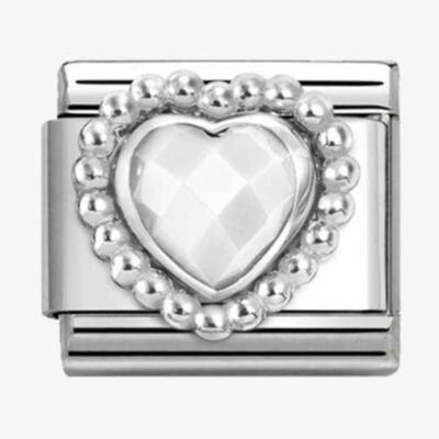 Nomination CLASSIC Silvershine White Opal Faceted Heart Beaded Setting Charm 330605/016