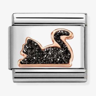 Nomination Composable Classic Rose Gold Black Glitter Cat Charm 430205/32