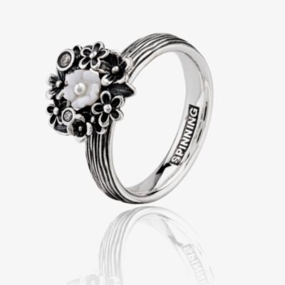 Spinning Silver Garden Mother of Pearl Cubic Zirconia Flowers Ring 80914