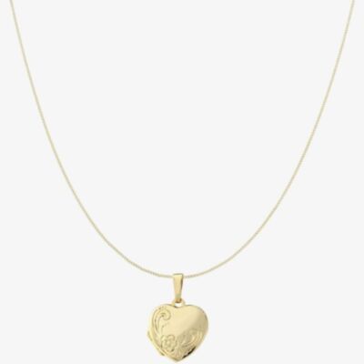 9ct Yellow Gold Engraved Heart Locket Necklace LK204 