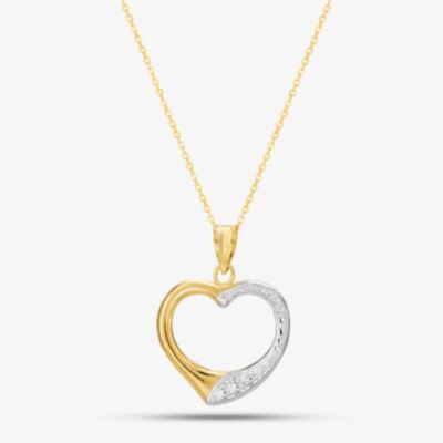 9ct Two Colour Gold Half Textured Open Heart Pendant Necklace UPD2302YW