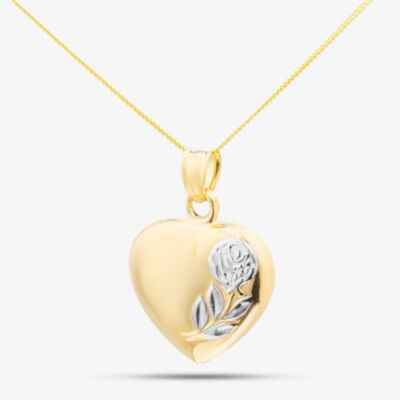 9ct Gold Rose Heart Pendant Necklace NBE040