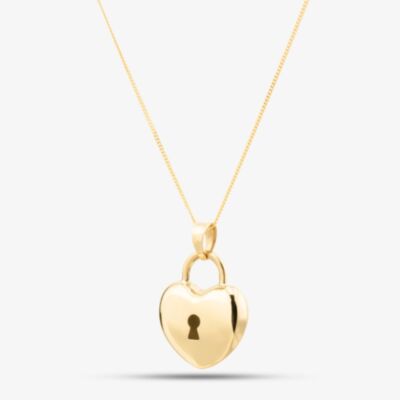 9ct Yellow Gold Key Heart Padlock Pendant Necklace 1.61.0057