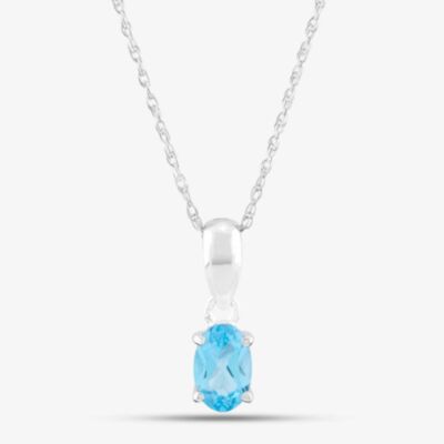 9ct White Gold Oval Cut Blue Topaz Necklace OJS0006P-SBT 9KW