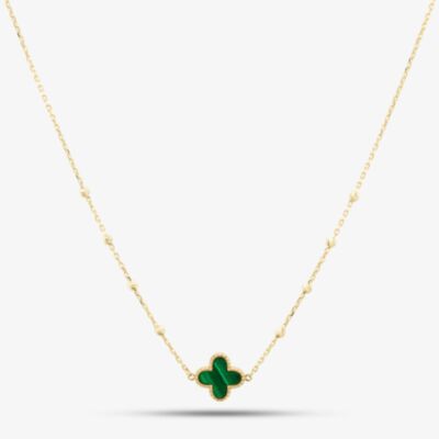 9ct Yellow Gold Green Malachite Clover Necklace 1.19.2240