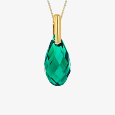 9ct Yellow Gold Green Crystal Dropper Necklace 1.68.7120