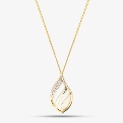 9ct Yellow Gold Cubic Zirconia Set Open Work Pendant Necklace GPD137