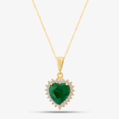 9ct Yellow Gold Green Cubic Zirconia Heart Halo Pendant Necklace NBD026YEM TRACEY9-18