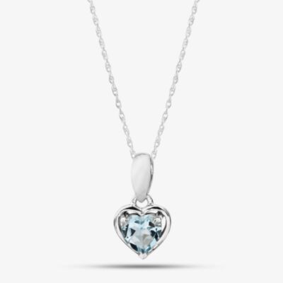 Gold Impression 9ct White Gold Aquamarine Heart Pendant Necklace RJP04866