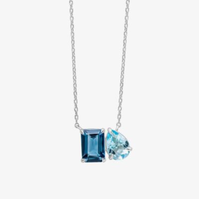 9ct White Gold Multi Cut Blue Topaz Necklace GN402
