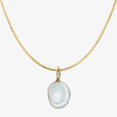 Gold Impression 9ct Yellow Gold Keshi Pearl & Diamond Pendant GP2171W GN141